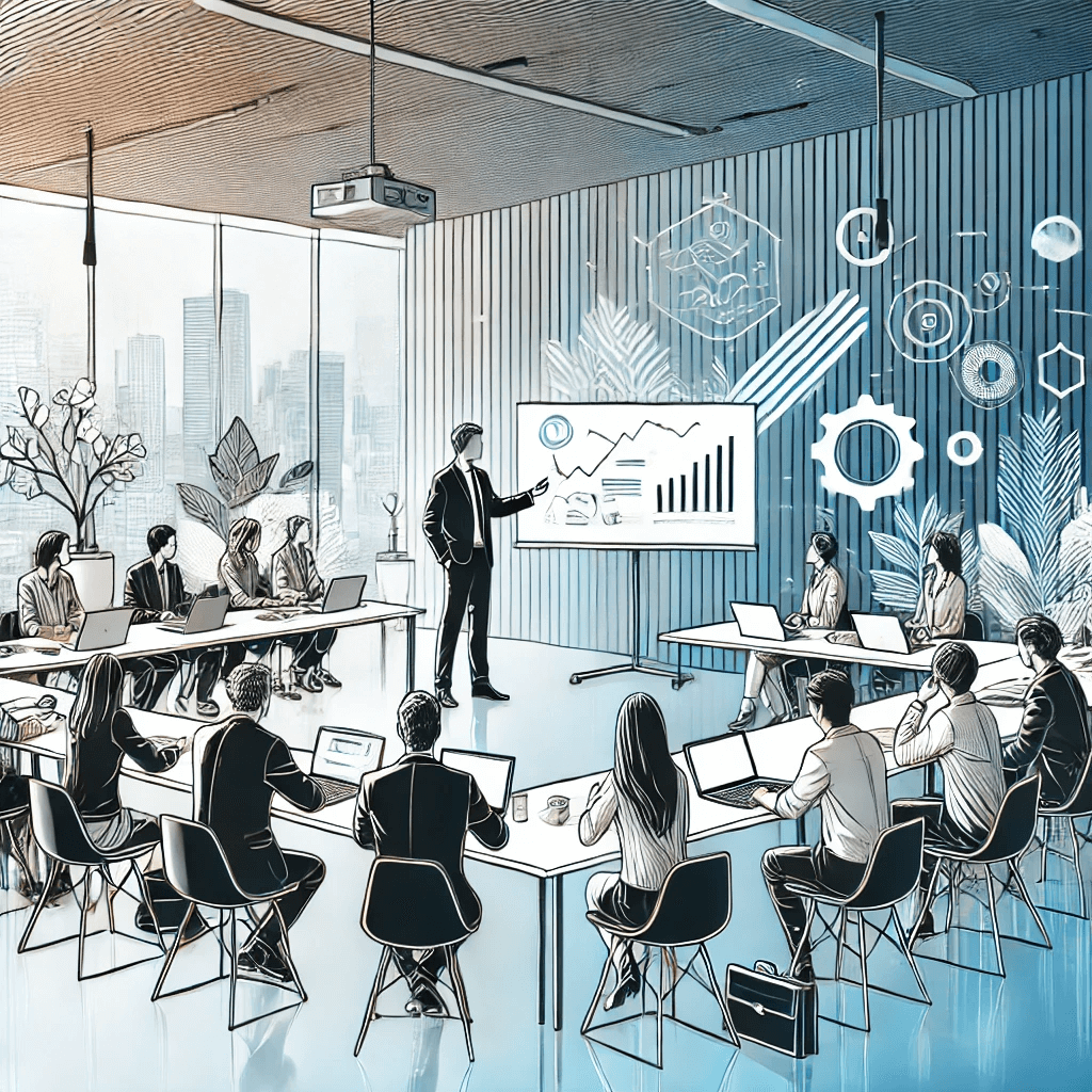 Abstract graphics representing innovation, networking, and growth for entrepreneurs.